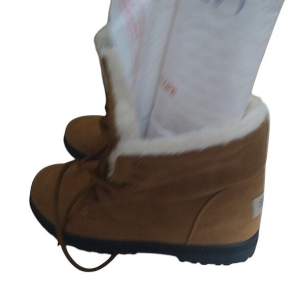 SQL Faux Suede Faux Fur Lined Women's EU 40/US 9 Tan Brown Lace-Up Winter Boots - Picture 3 of 6